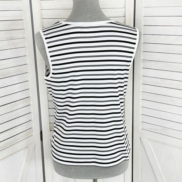 Covington Striped Ribbed Knit Tank Top White Black Medium Petite Stretchy - Picture 4 of 10